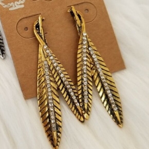 Metal Feather Earrings - Picture 3 of 3